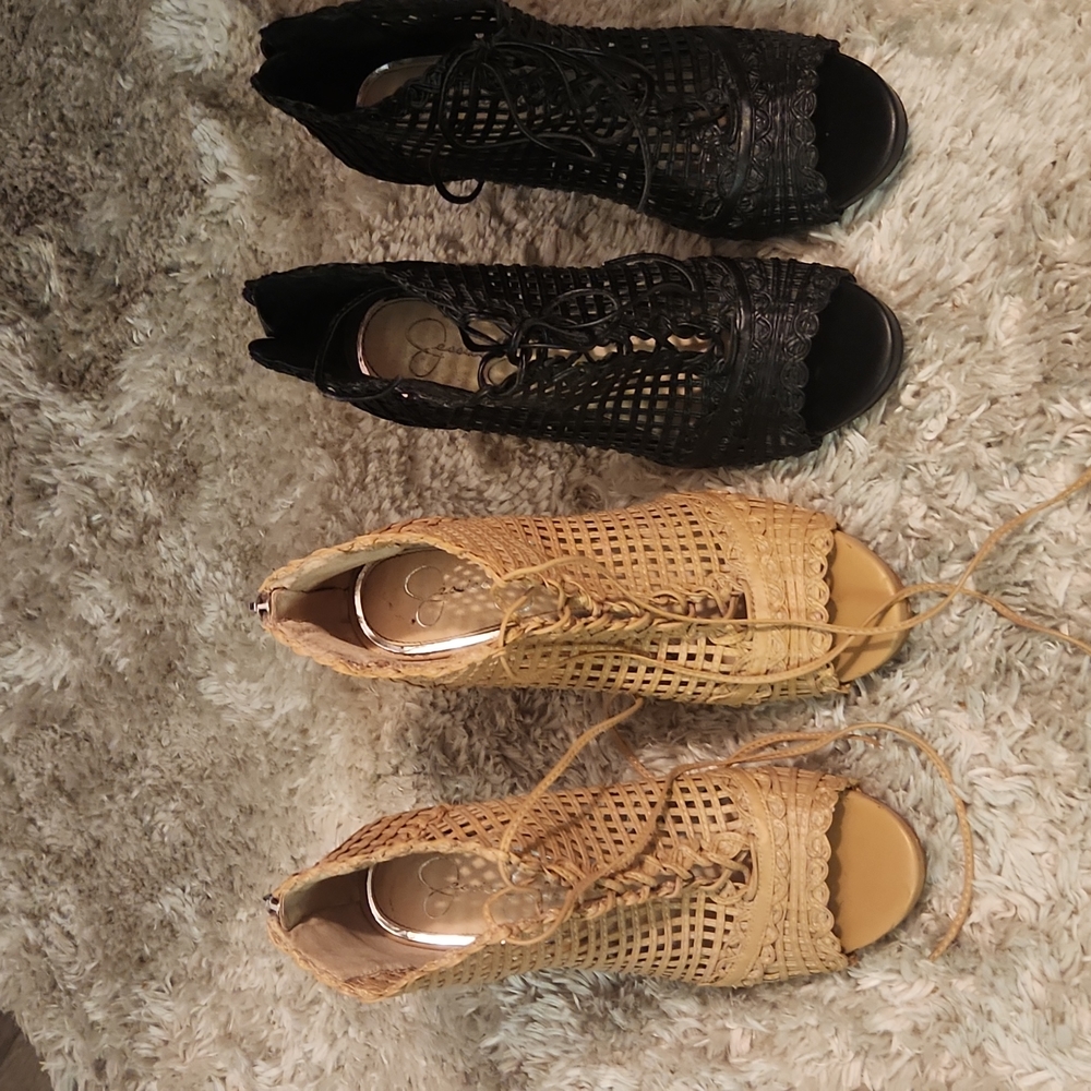 Jessica Simpson open toe Lace up booties with back zipper